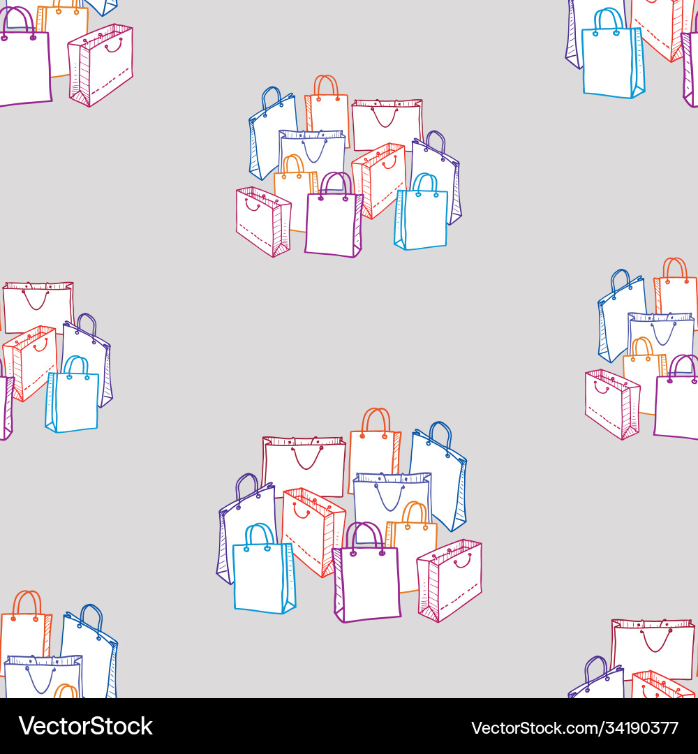 Seamless background various drawn shopping bags Vector Image