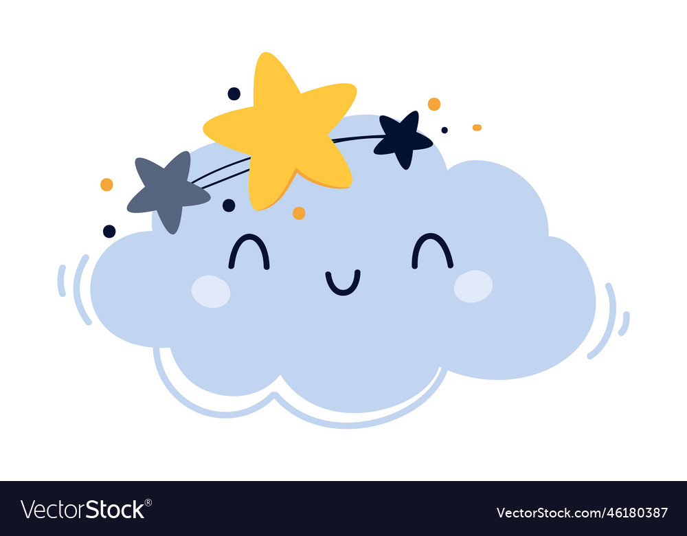 Cute fluffy cloud with smiling face wearing wreath