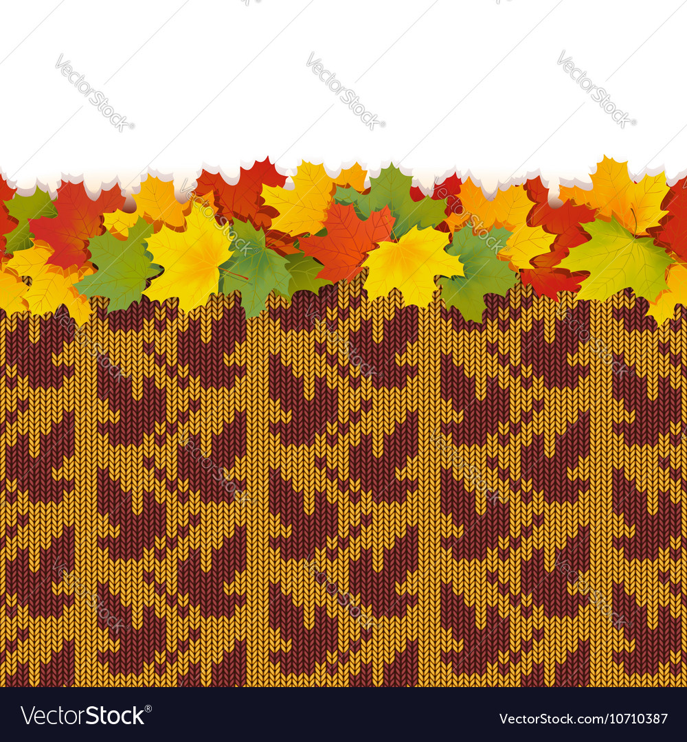 Maple Leaves with Autumn Knitted Pattern 1 Vector Image