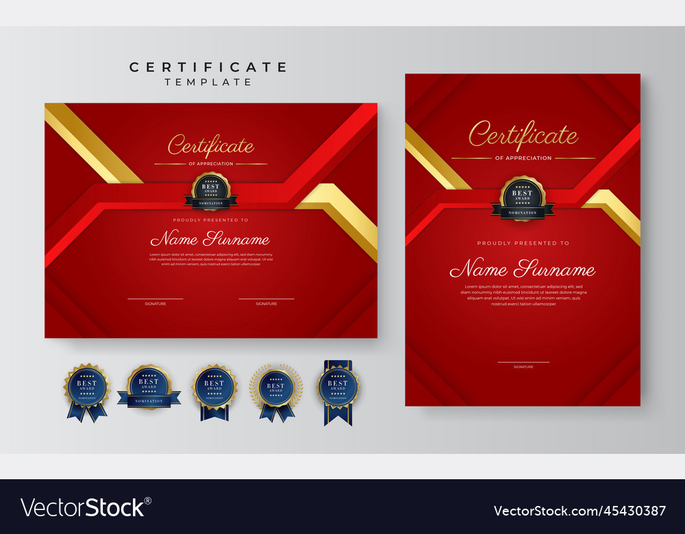 Red And Gold Certificate Of Achievement Border Vector Image