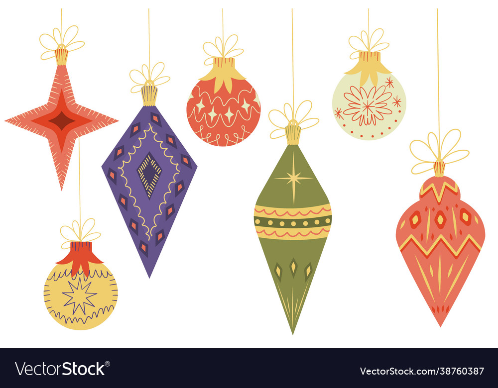 Retro vintage christmas balls isolated on white Vector Image