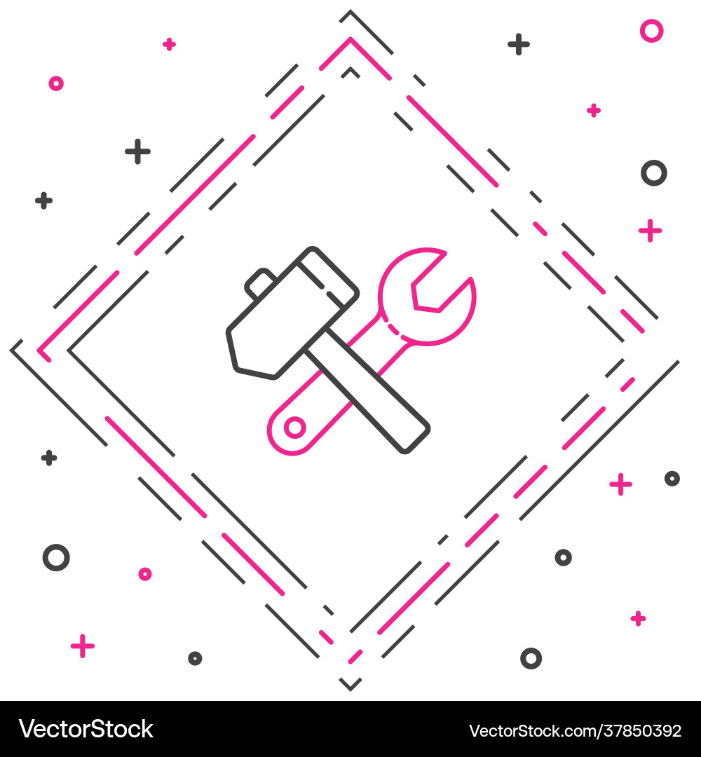 Line crossed hammer and wrench spanner icon Vector Image