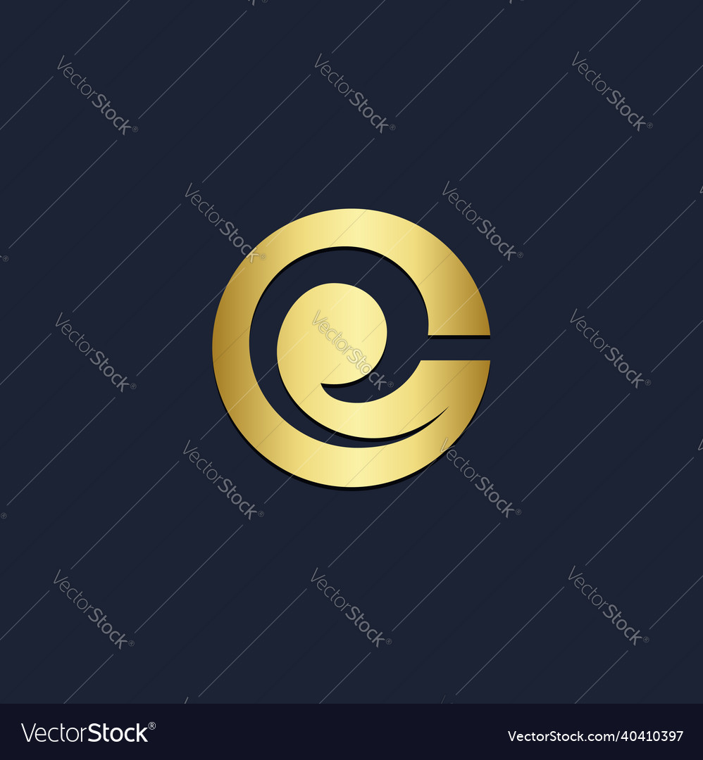 Round curve e letter gold logo Royalty Free Vector Image