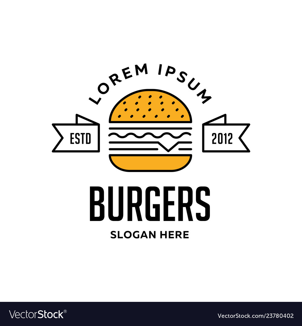 Burger flat icon with text sign Royalty Free Vector Image