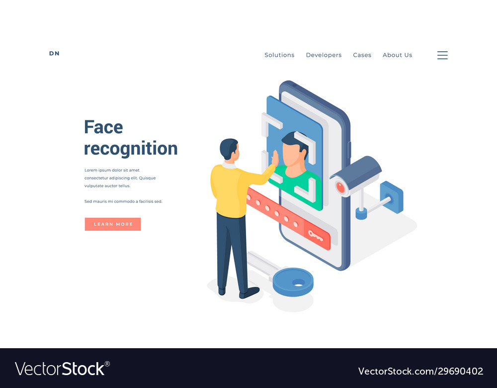 Man testing face recognition app isometric Vector Image