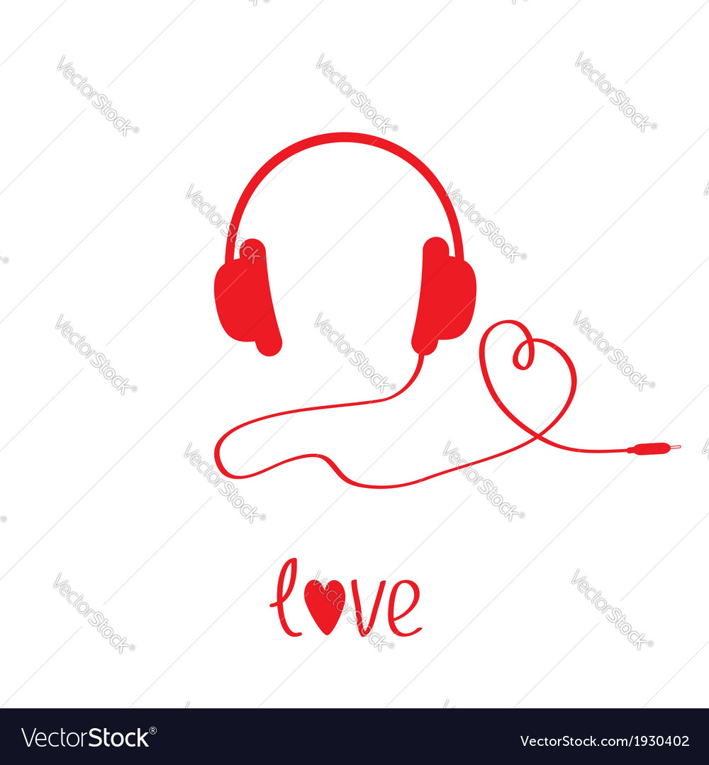 Red headphones and cord in shape of heart white Vector Image