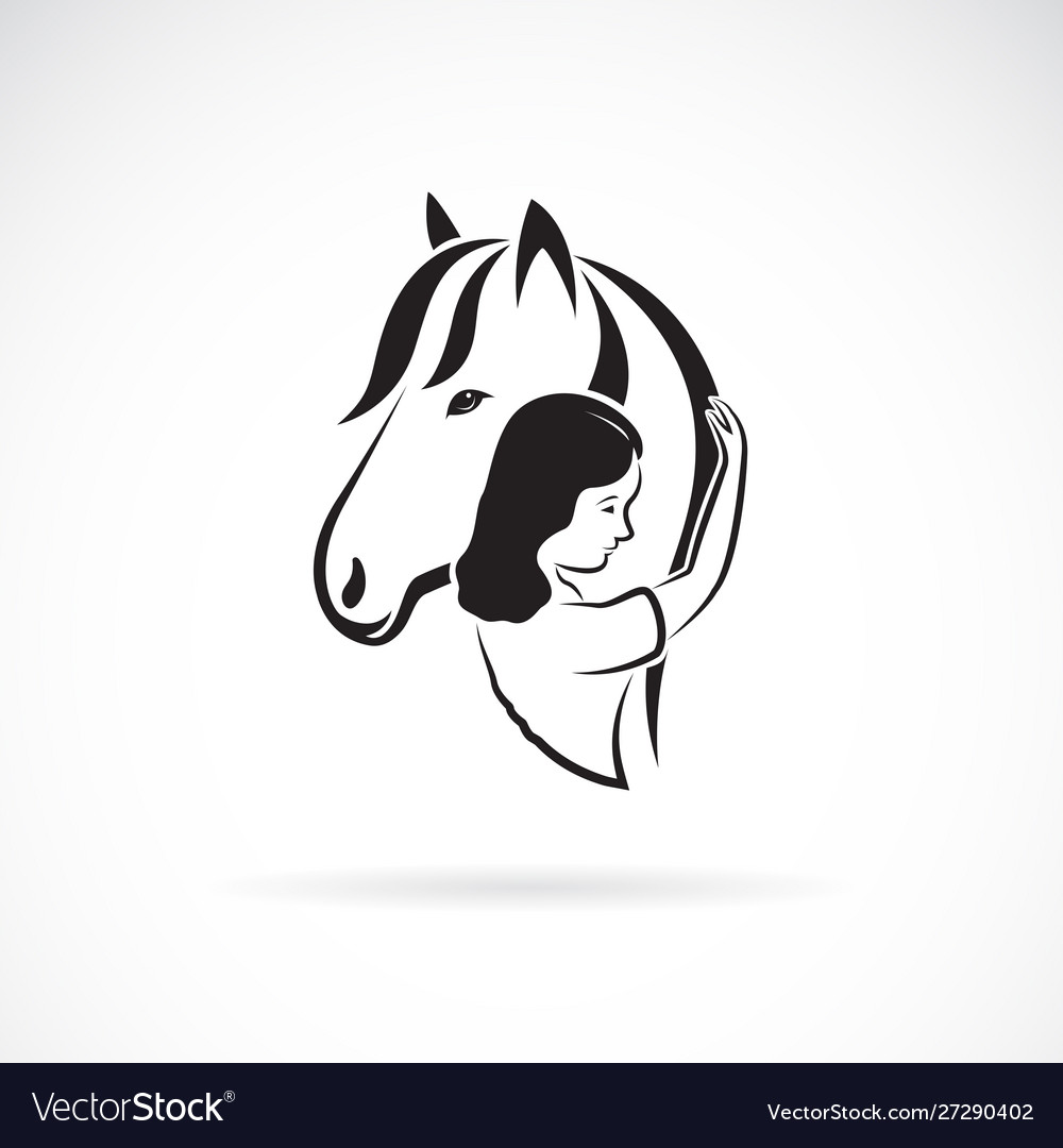 Silhouette horse and girl on white vector image Silhouette horse and girl on white