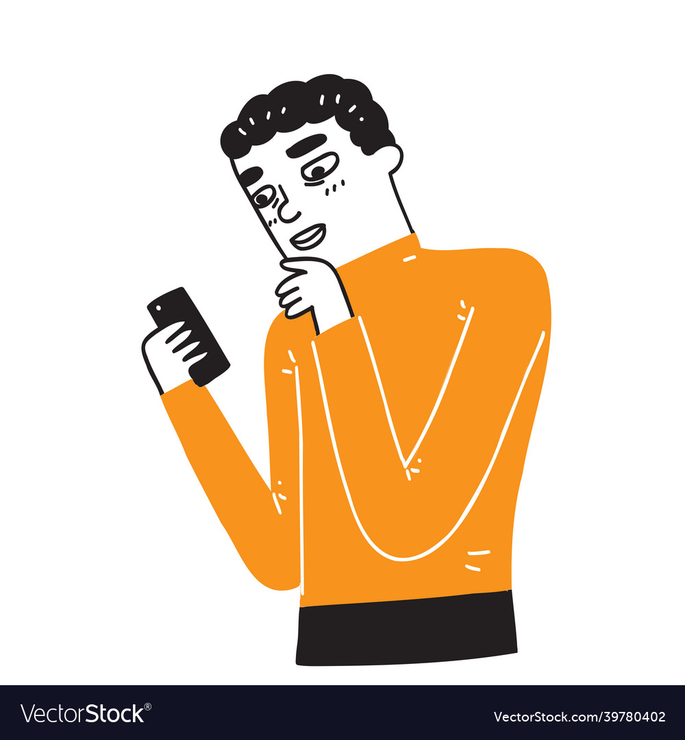 Young man using a mobile phone vector image Young man using a mobile phone