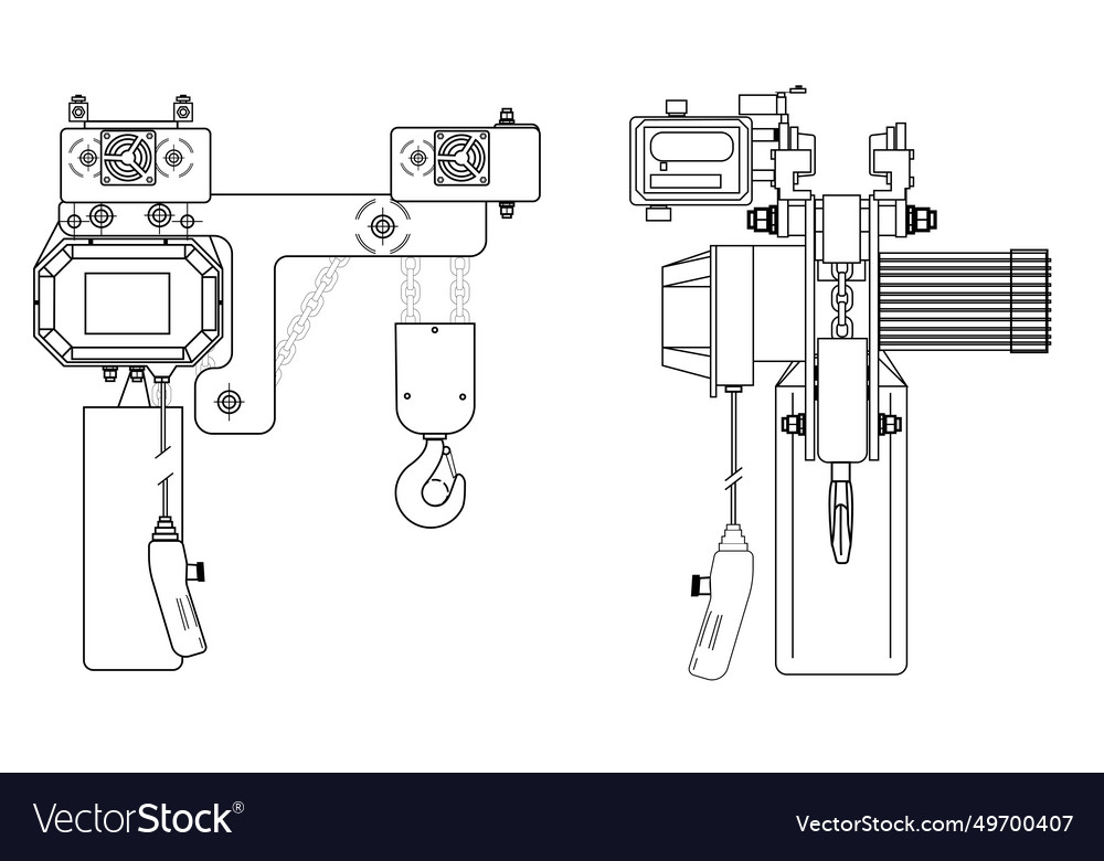 Chain hoist schematic drawing outline Royalty Free Vector