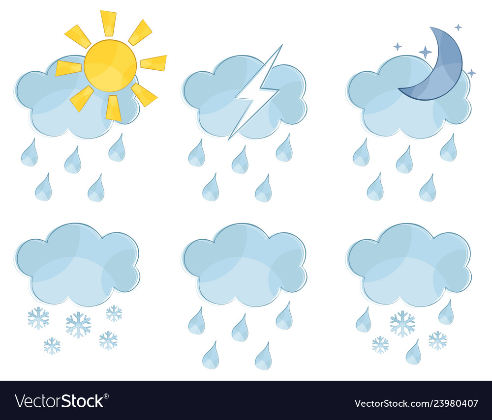 Clouds With Sun And Moon A Rain And Snow Vector Image