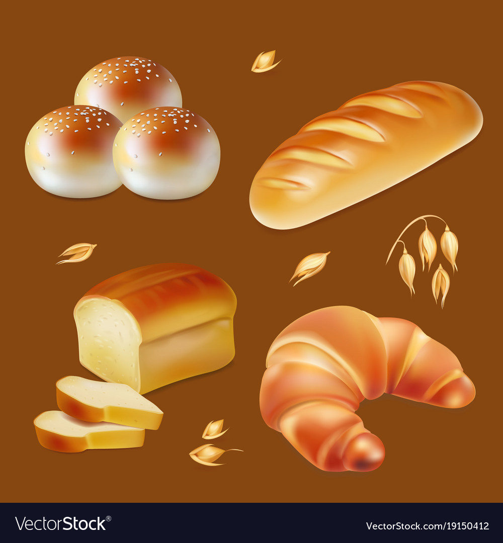 Bread realistic icons set Royalty Free Vector Image