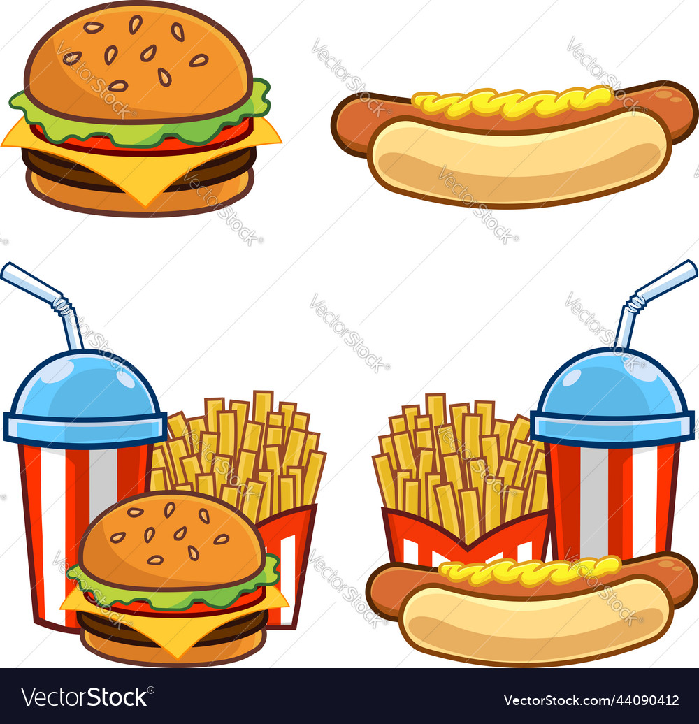 Cartoon fast foods hand drawn collection Vector Image