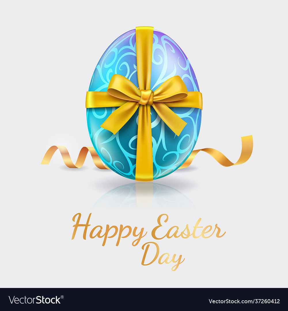 Easter eggs blue color with glod ribbon Royalty Free Vector