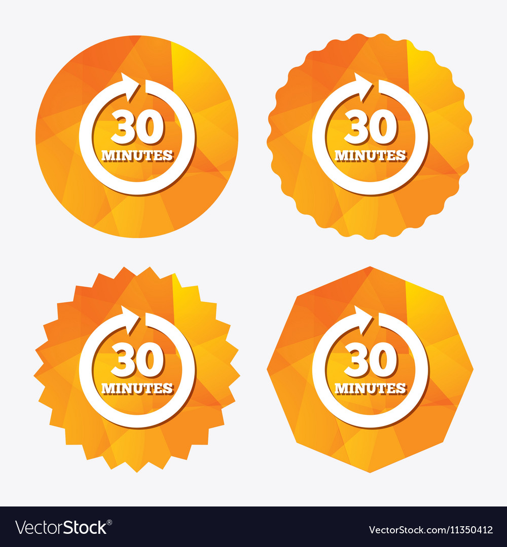 Every 30 minutes sign icon Full rotation arrow Vector Image