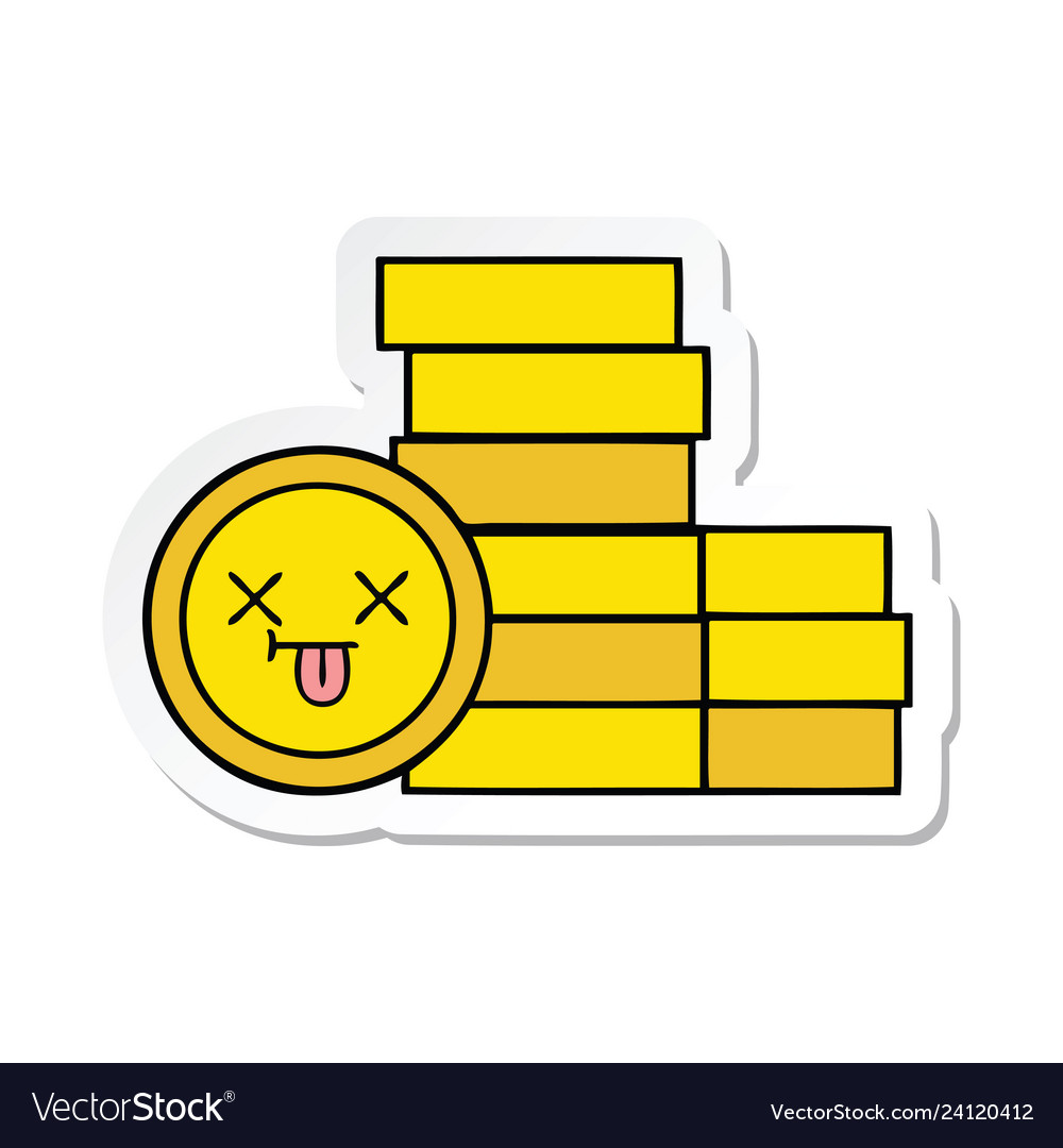 Sticker of a cute cartoon coins Royalty Free Vector Image