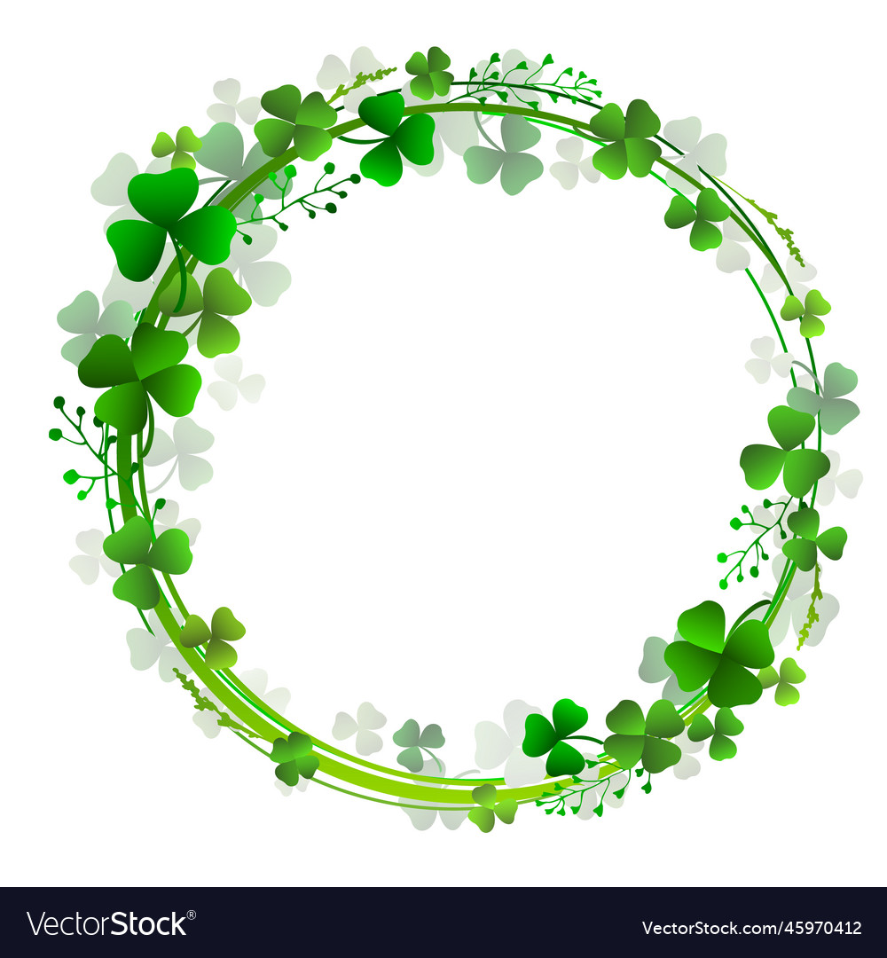 Wreath with green shamrock leaves clover frame Vector Image