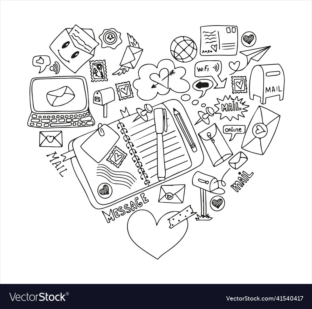 A set of mail doodles icons with paper Royalty Free Vector