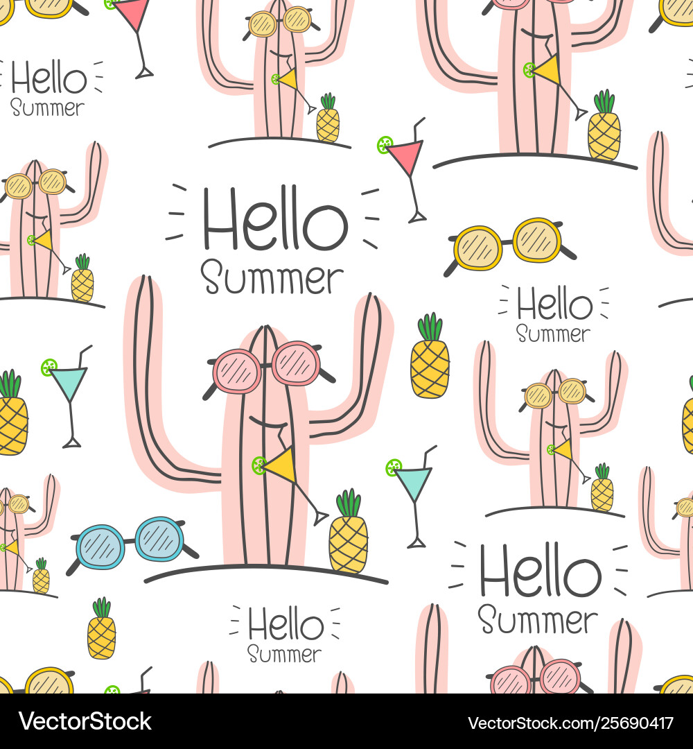 Seamless cactus pattern background Royalty Free Vector Image