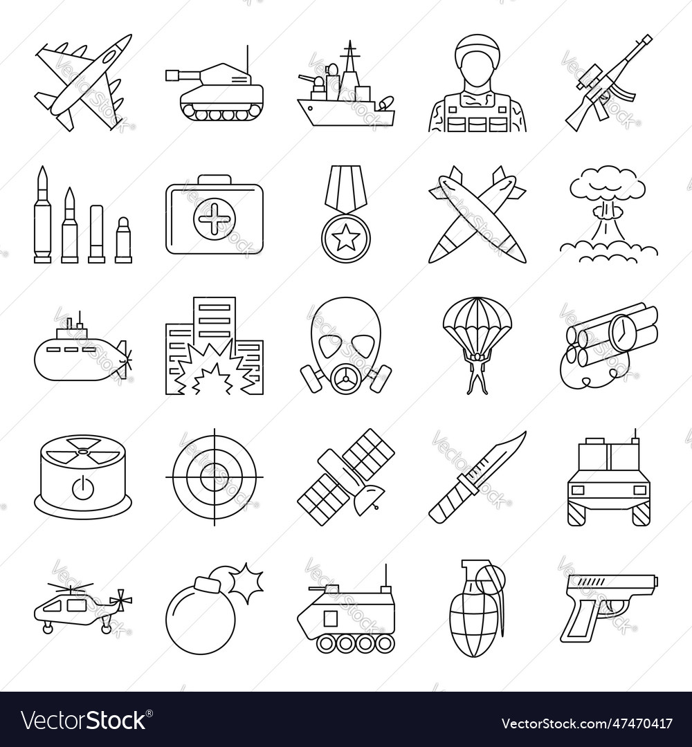 War and military icon set Royalty Free Vector Image