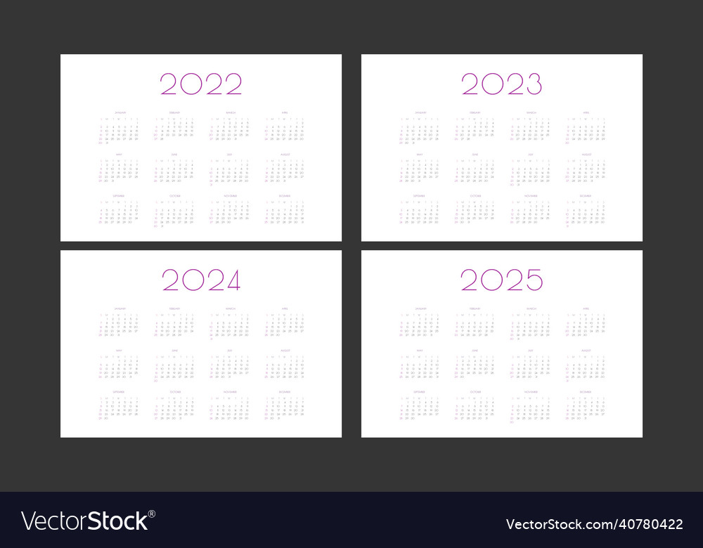 2022 2023 2024 2025 calendar individual schedule Vector Image