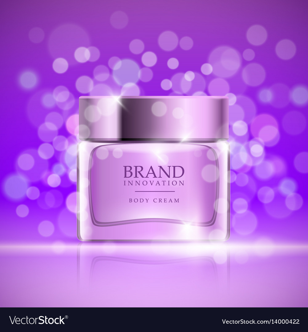 Beauty cream on purple bubbles background skin