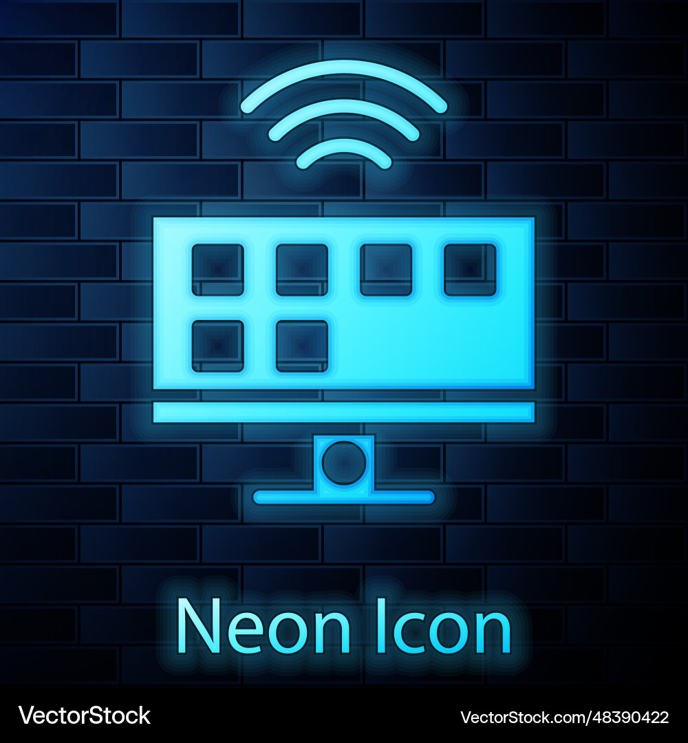 Glowing neon smart tv system icon isolated on Vector Image