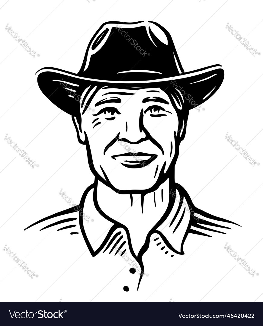 Happy Man Farmer With Hat Cowboy Portrait Vector Image