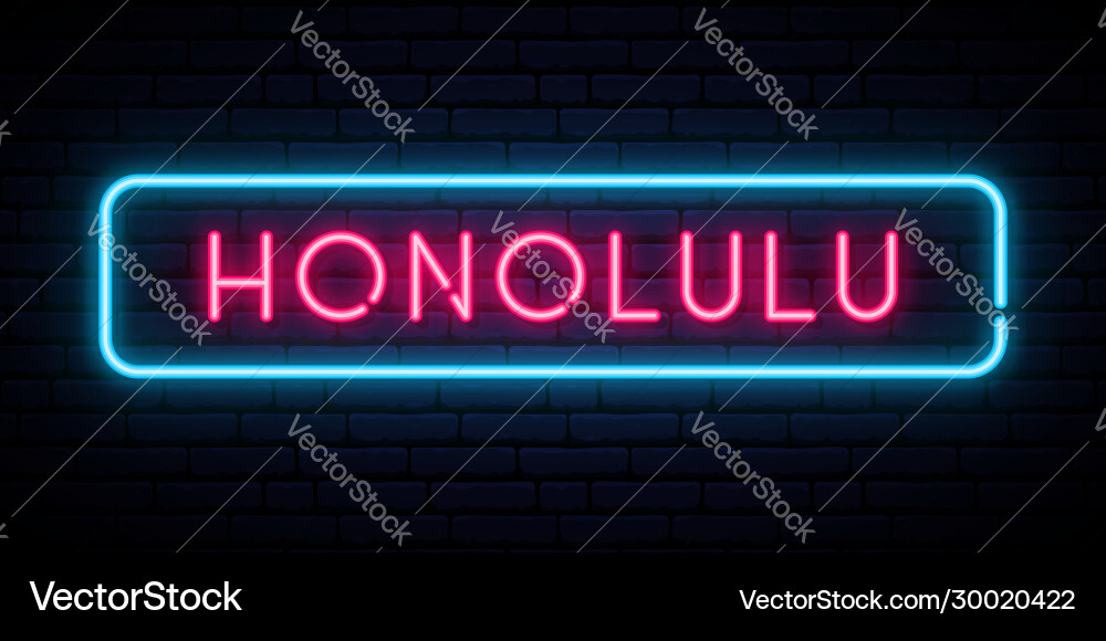 Honolulu neon sign bright light signboard Vector Image