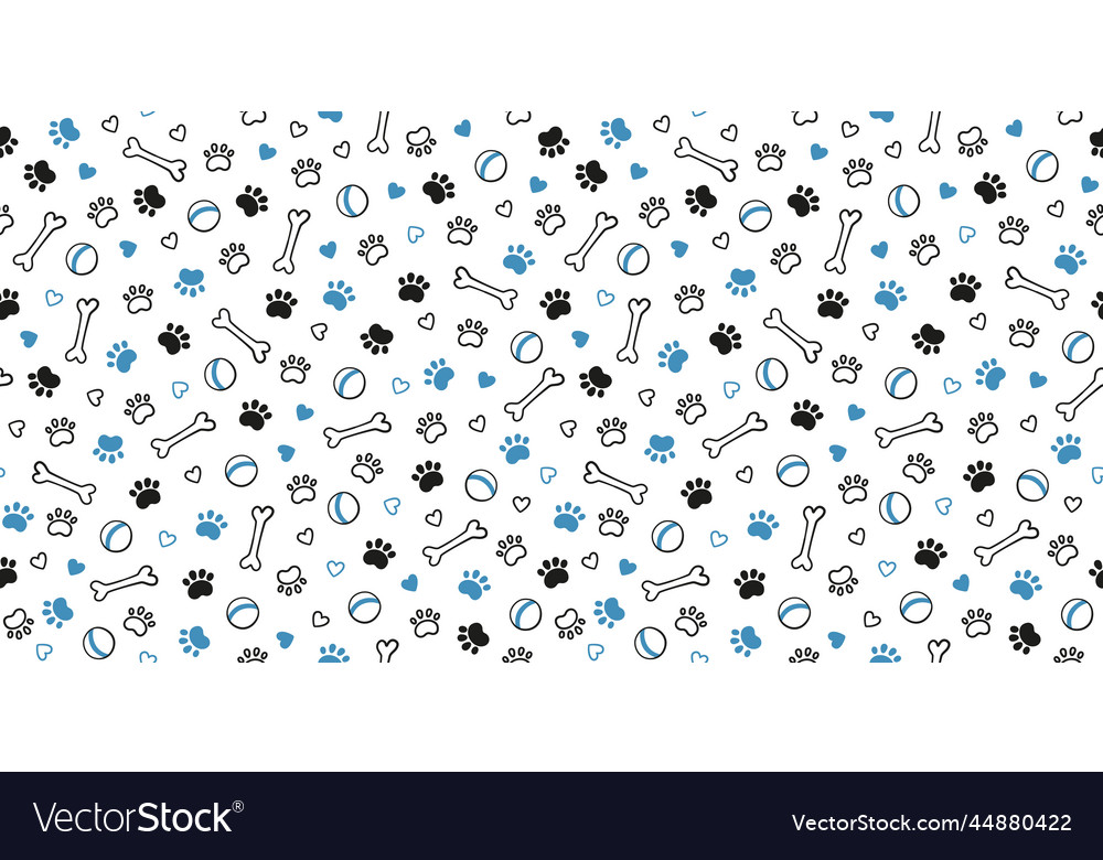 Seamless dog pattern with paw prints bones vector image Seamless dog pattern with paw prints bones