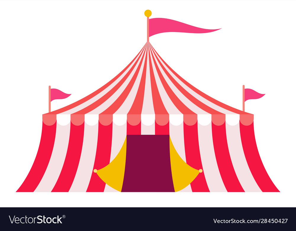 Red striped circus tent icon flat isolated Vector Image