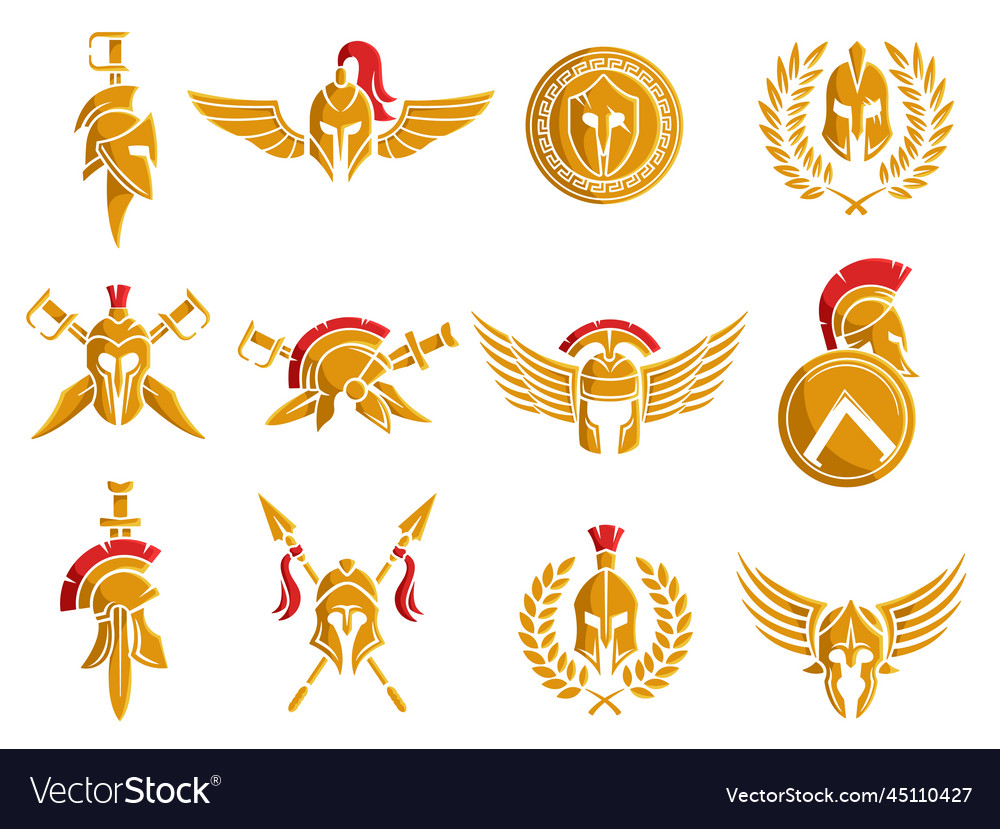 Spartan helmet emblem warrior armor with wings vector image Spartan helmet emblem warrior armor with wings