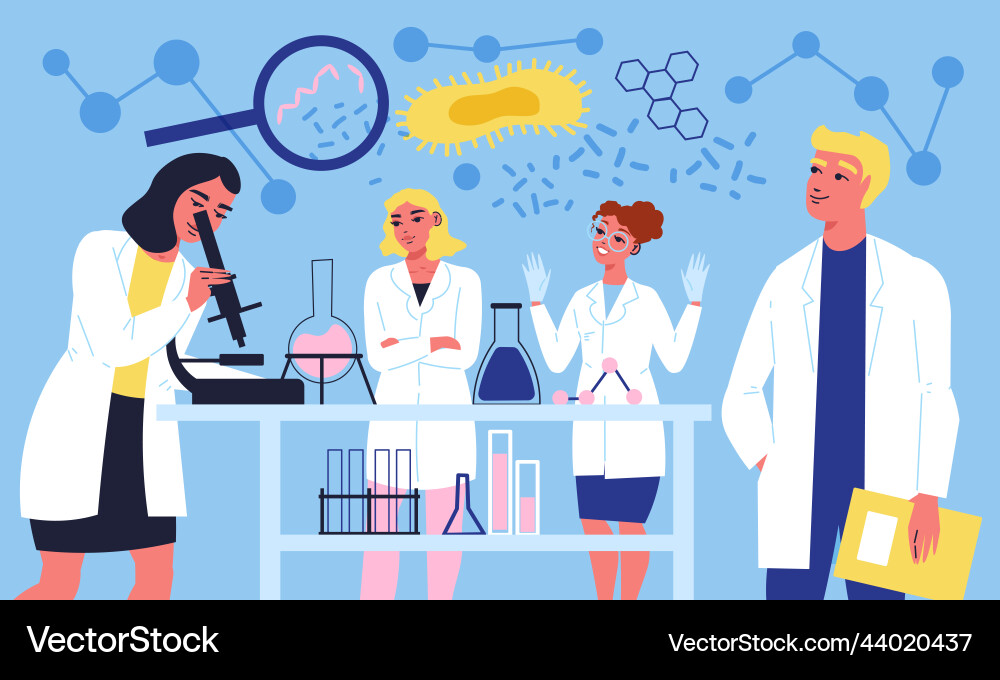 Scientist laboratory flat background Royalty Free Vector