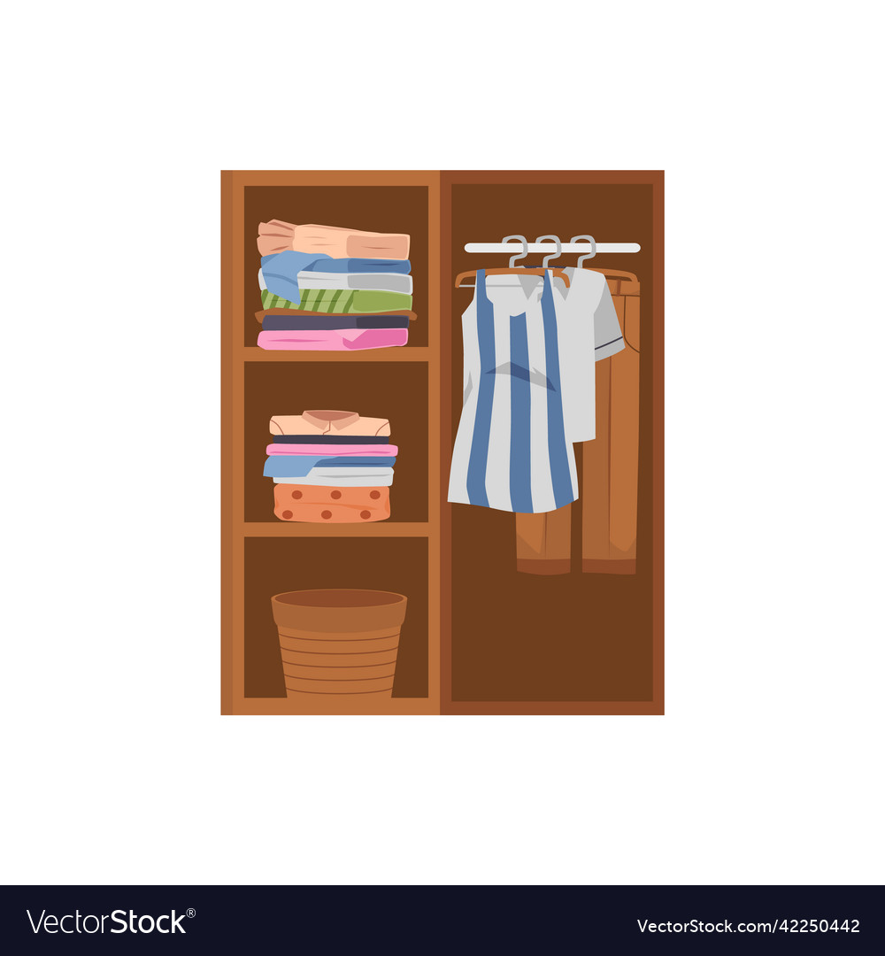 Clothes tidy hanging on hangers in closet