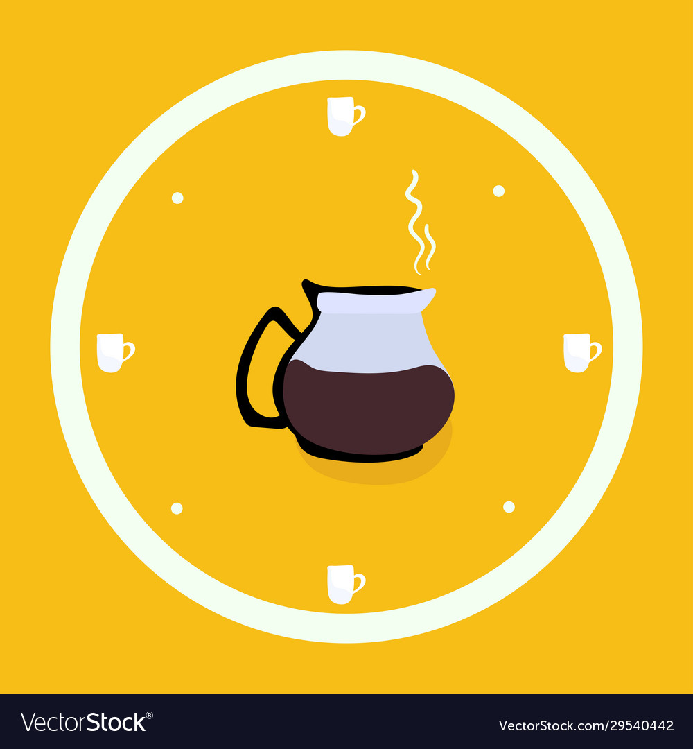Coffee time clock with pot and cups funny print vector image Coffee time clock with pot and cups funny print