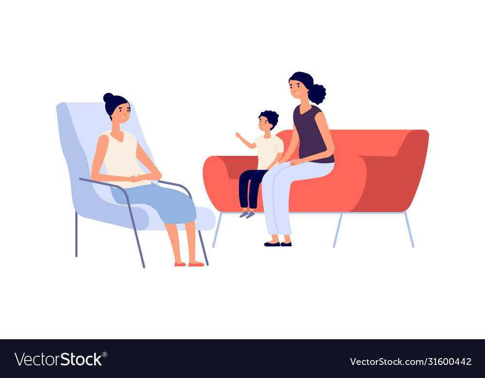 Family Psychologist Mother Son Psychotherapy Vector Image