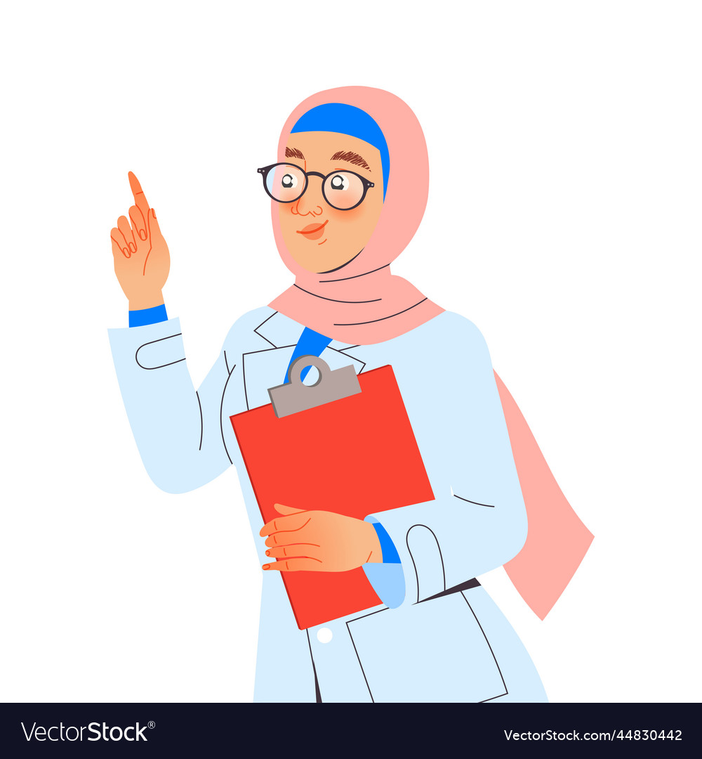 Muslim woman doctor or practitioner in uniform Vector Image Muslim woman doctor or practitioner in uniform Vector Image