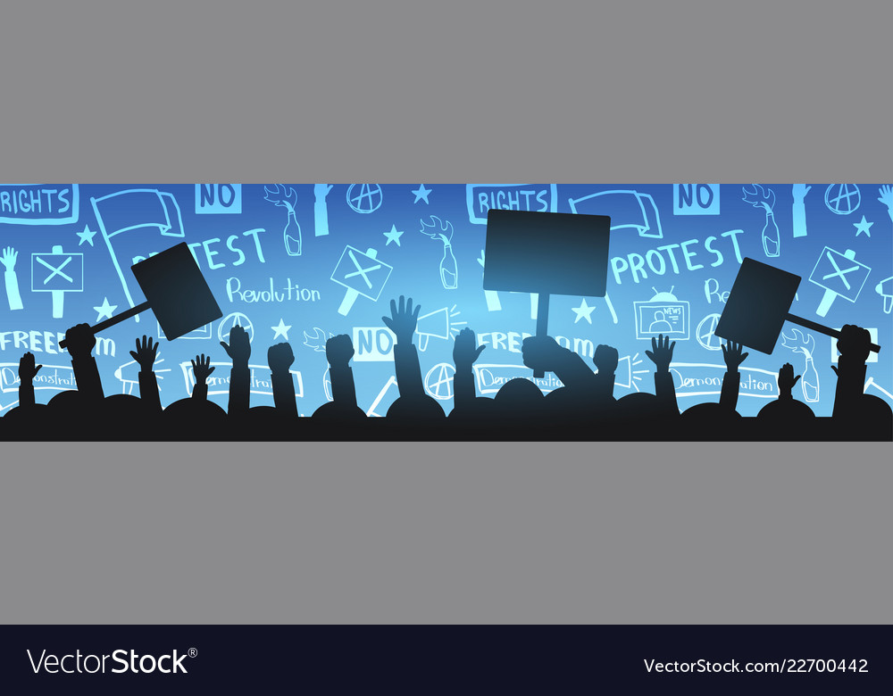 Silhouettes Crowd Of People With Flags Banners Vector Image