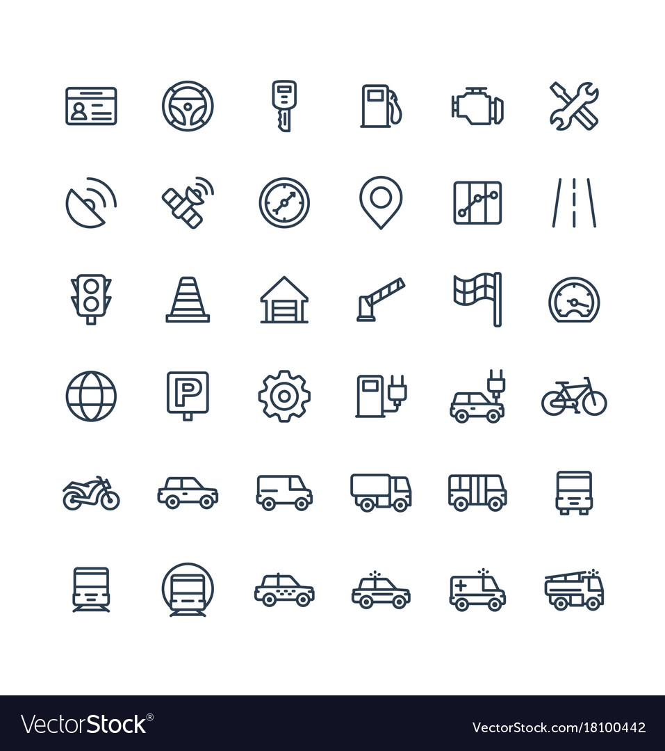 Thin line icons set with transport Royalty Free Vector Image