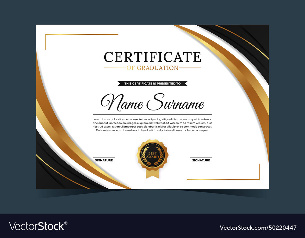 Black gold graduation certificate template Vector Image