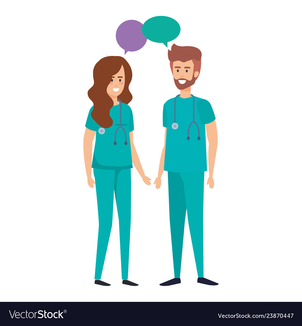 Doctors couple talking characters Royalty Free Vector Image Doctors couple talking characters Royalty Free Vector Image