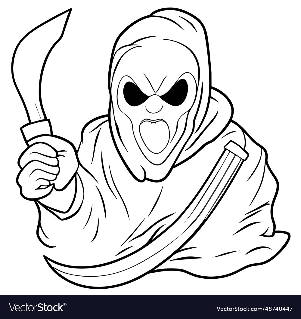 Ghost with knife coloring page Royalty Free Vector Image