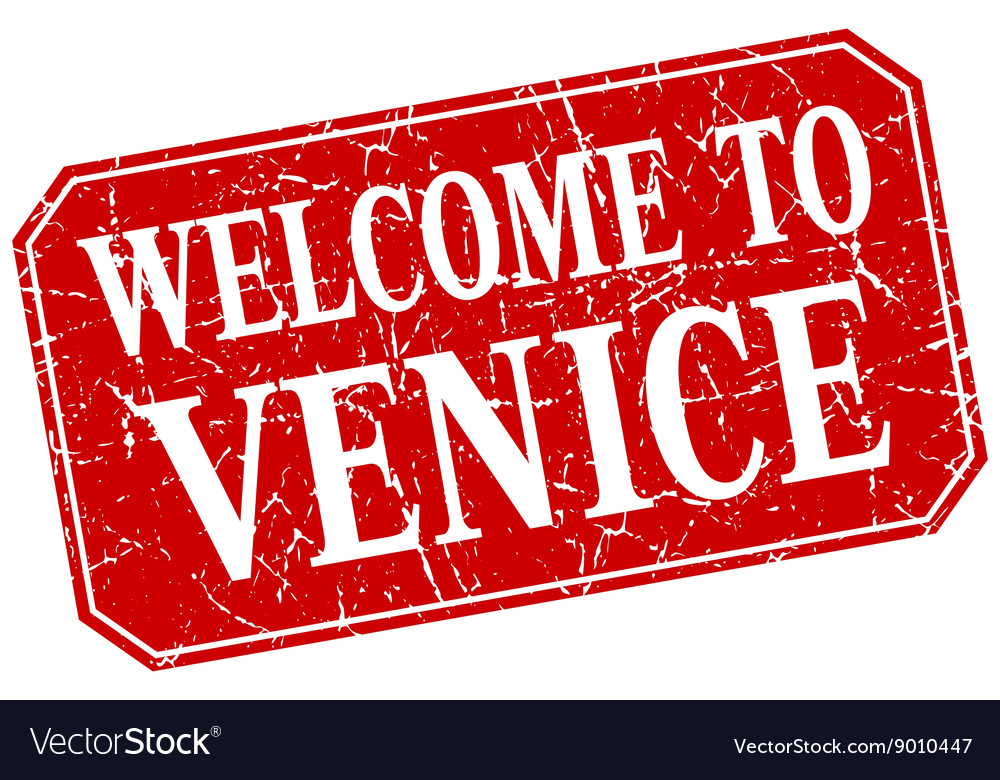 Welcome to venice red square grunge stamp Vector Image