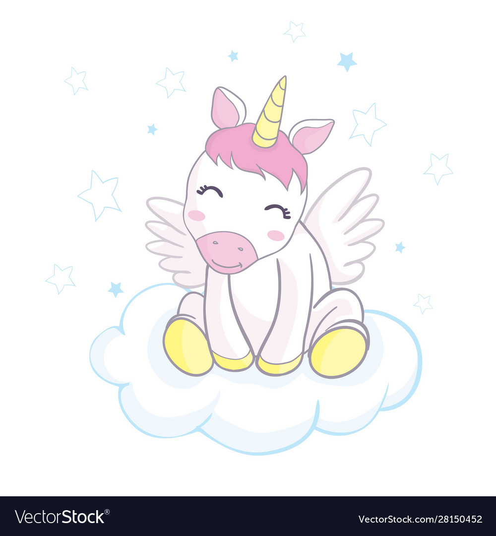 Cute Unicorn Face Cartoon Character Design Vector Image