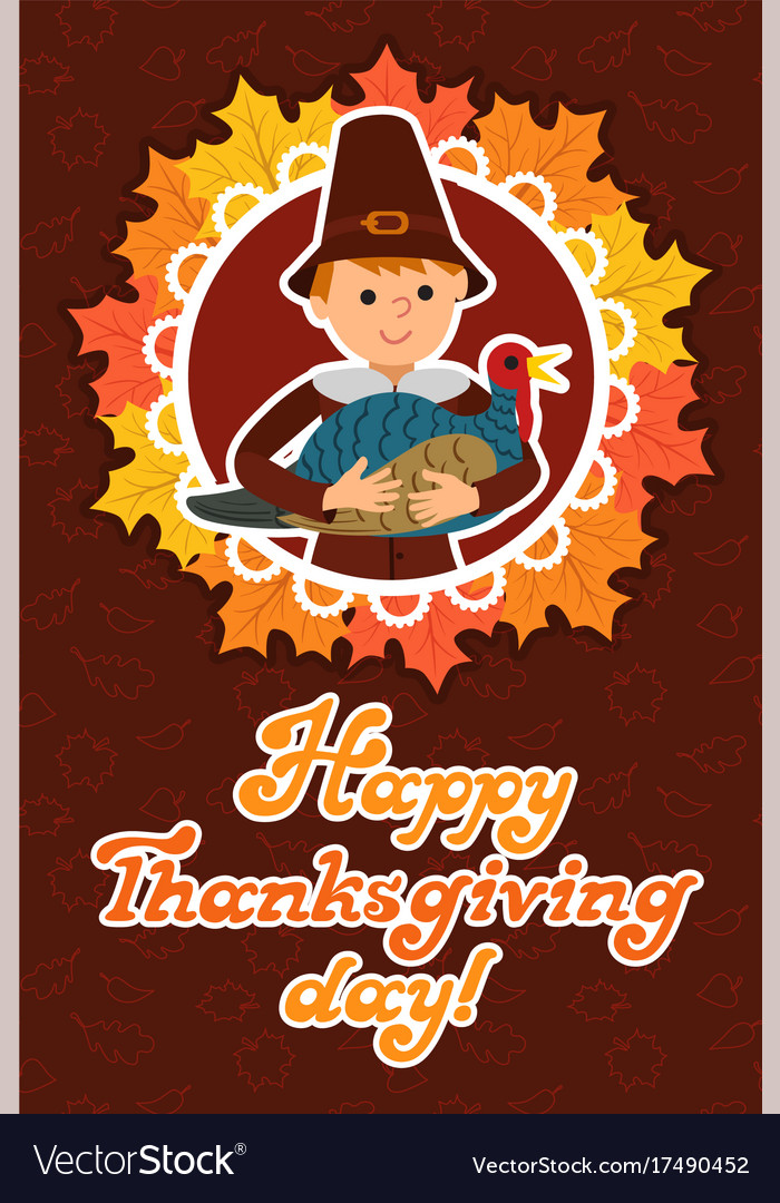 Happy thanksgiving day card with child leafs Vector Image