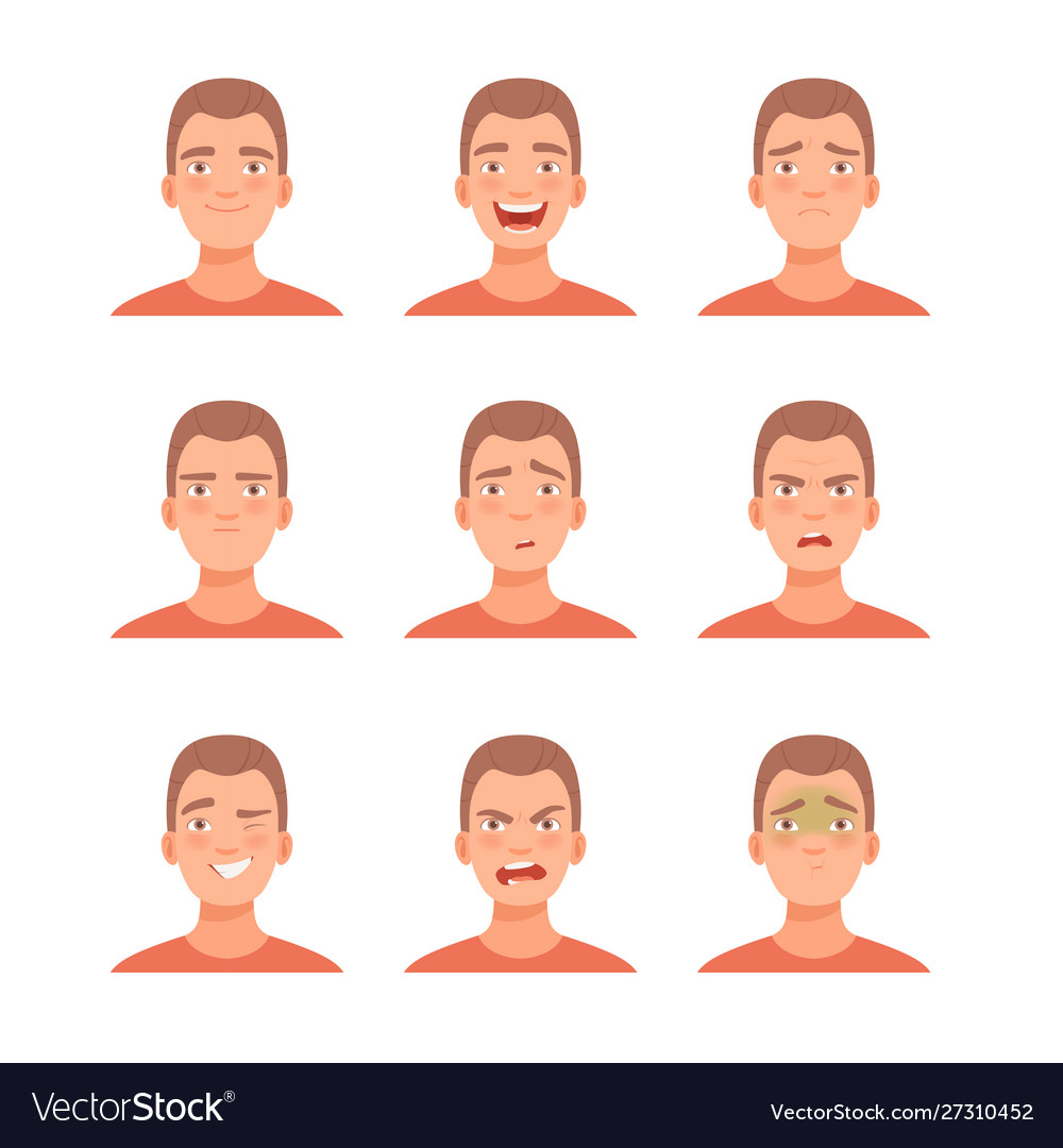 Set male facial emotions Royalty Free Vector Image