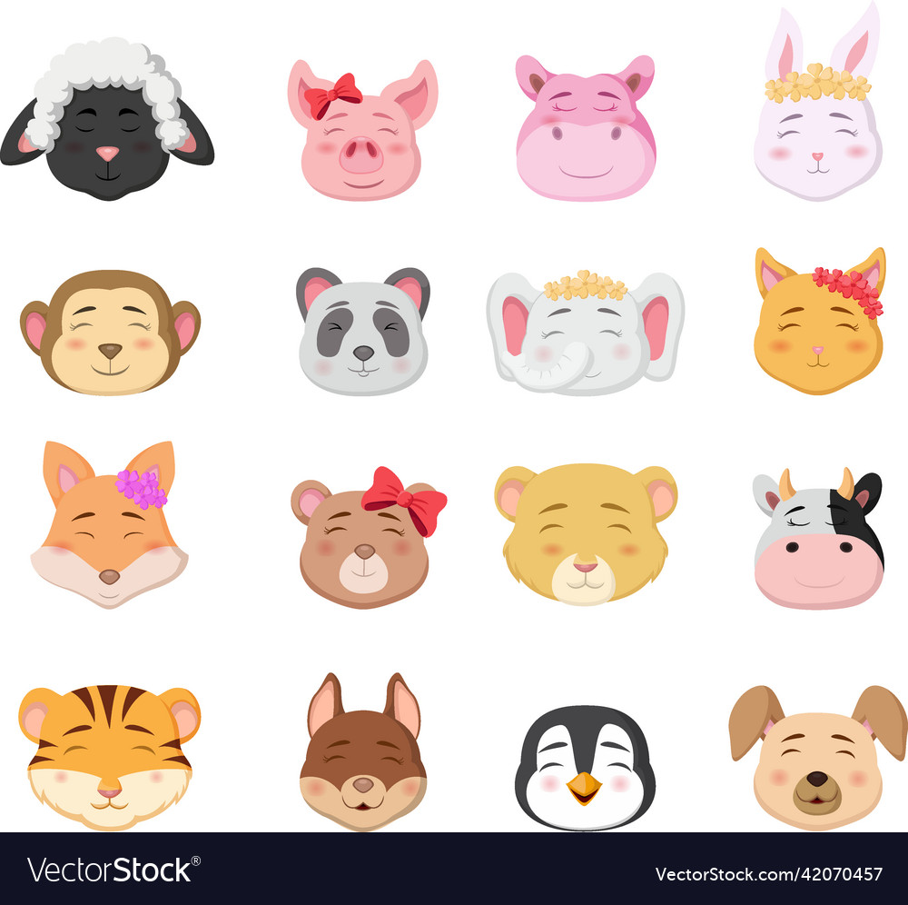 Cute animal head cartoon collection