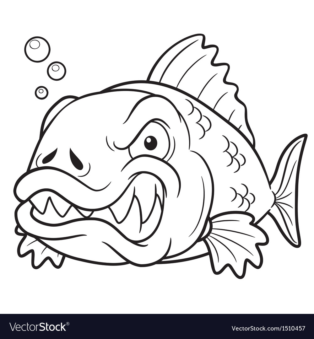 Fish angry outline Royalty Free Vector Image - VectorStock