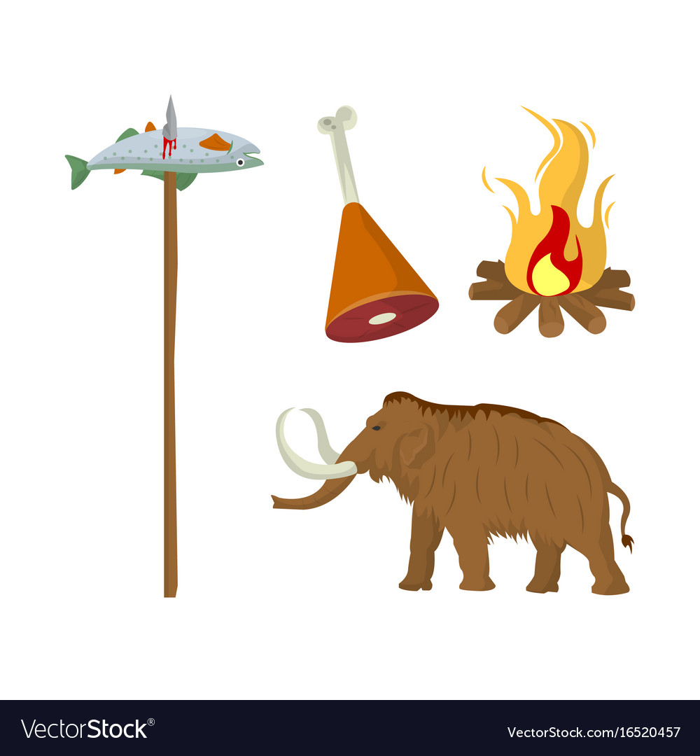 Fish Caught On Wooden Stick Meat On Animal Leg Vector Image