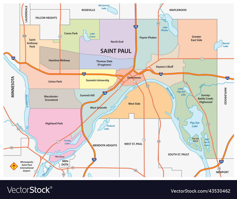 Administrative and Road Map of Saint Paul, Minnesota, United