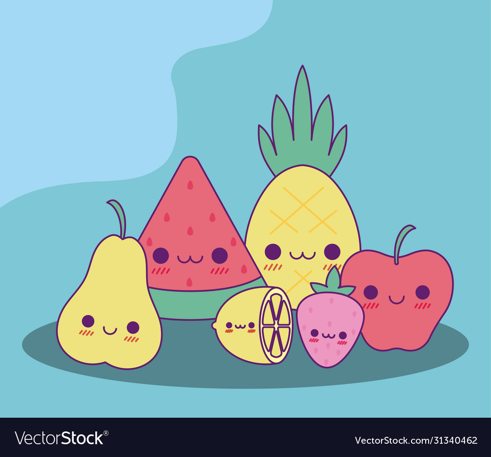 Kawaii fruits cartoons design Royalty Free Vector Image